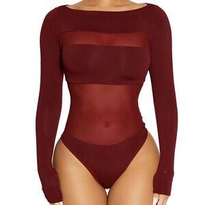 Naked Wardrobe Mesh Bodysuit- Brown